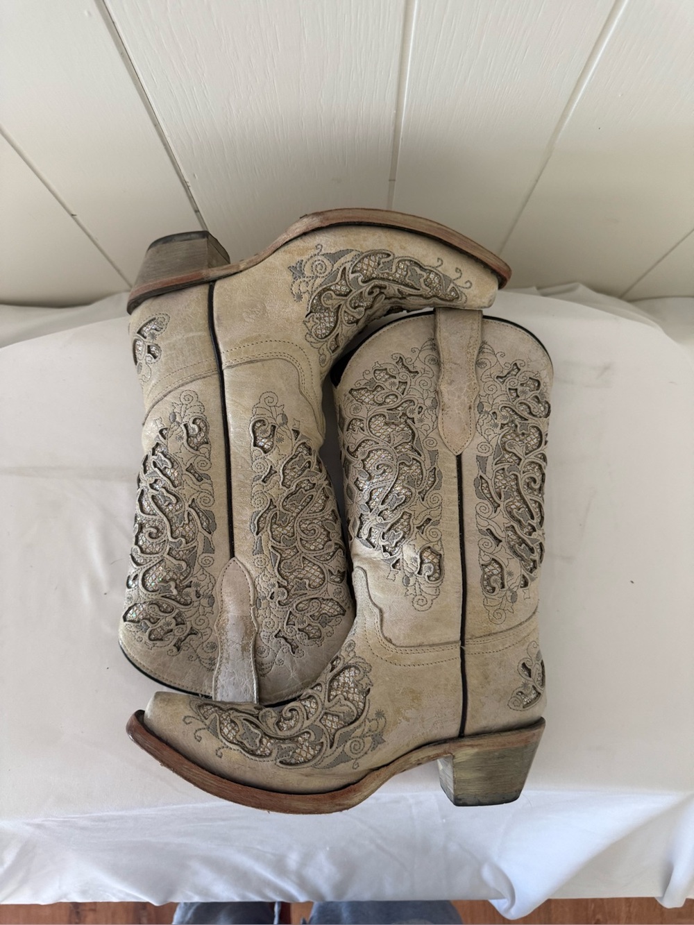 Teen Corral BOOTS Glitter Inlay Studs and Crystals Handmade Siz2.5 T